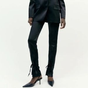 Zara, small, black satin effect tie pants, new with tags